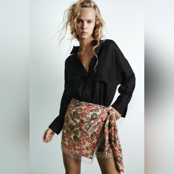 Zara Dresses & Skirts - SOLD*** NWT Zara Multicolor Beaded Printed Wrap Skirt Size XS